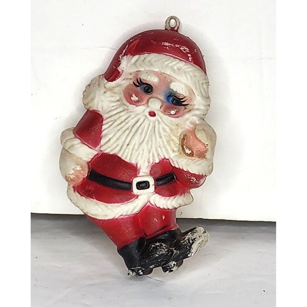 Vintage Santa Claus Plastic Blow Mold Christmas Ornament Hong Kong 4 inch